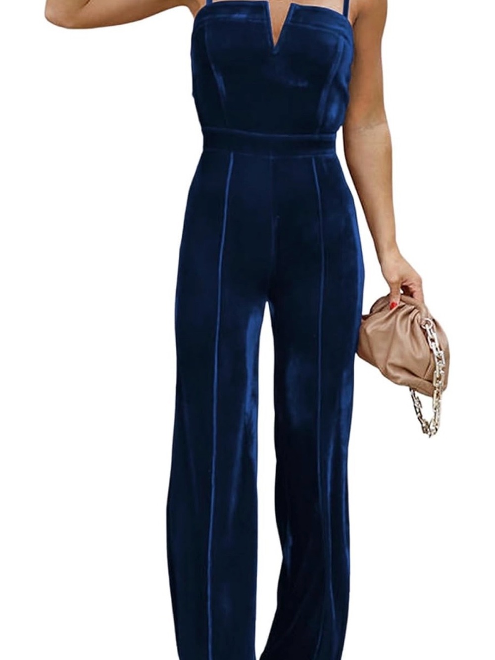 Strapless Velvet Jumpsuit in Navy